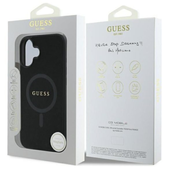 Guess GUHMP16SPSAHMCK Saffiano Classic Logo MagSafe-kompatibilis keménytok iPhone 16 - fekete