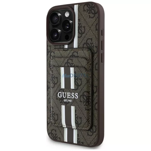 Tok Guess 4G Stripes pénztárcával és Magsafe-vel az iPhone 16 Pro Max, barna