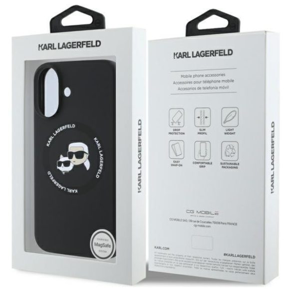 Karl Lagerfeld KLHMP16SSKCHTCK Silicone Karl&Choupette Heads MagSafe-kompatibilis tok iPhone 16 - fekete