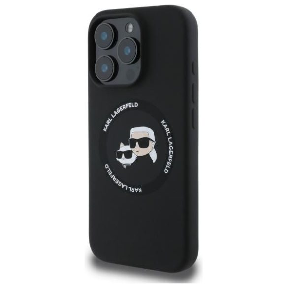 Karl Lagerfeld KLHMP16XSKCHTCK Silicone Karl&Choupette Heads MagSafe-kompatibilis tok iPhone 16 Pro Max - fekete