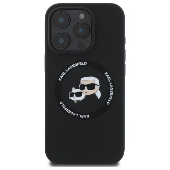 Karl Lagerfeld KLHMP16XSKCHTCK Silicone Karl&Choupette Heads MagSafe-kompatibilis tok iPhone 16 Pro Max - fekete