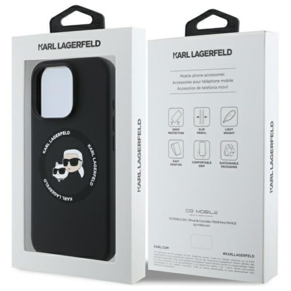 Karl Lagerfeld KLHMP16XSKCHTCK Silicone Karl&Choupette Heads MagSafe-kompatibilis tok iPhone 16 Pro Max - fekete