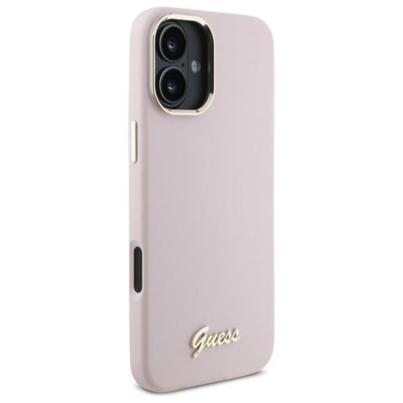 Guess GUHCP16SSMBSLP Silicone Script Metal Logo keménytok iPhone 16 - rózsaszín