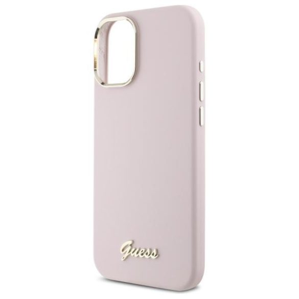 Guess GUHCP16SSMBSLP Silicone Script Metal Logo keménytok iPhone 16 - rózsaszín