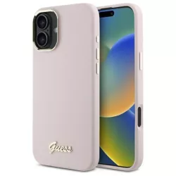   Guess GUHCP16MSMBSLP Silicone Script Metal Logo keménytok iPhone 16 Plus - rózsaszín