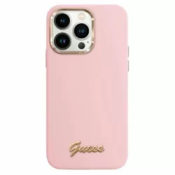   Guess GUHCP16XSMBSLP Silicone Script Metal Logo keménytok iPhone 16 Pro Max - rózsaszín