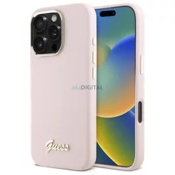   Guess GUHCP16XSMBSLP Silicone Script Metal Logo keménytok iPhone 16 Pro Max - rózsaszín