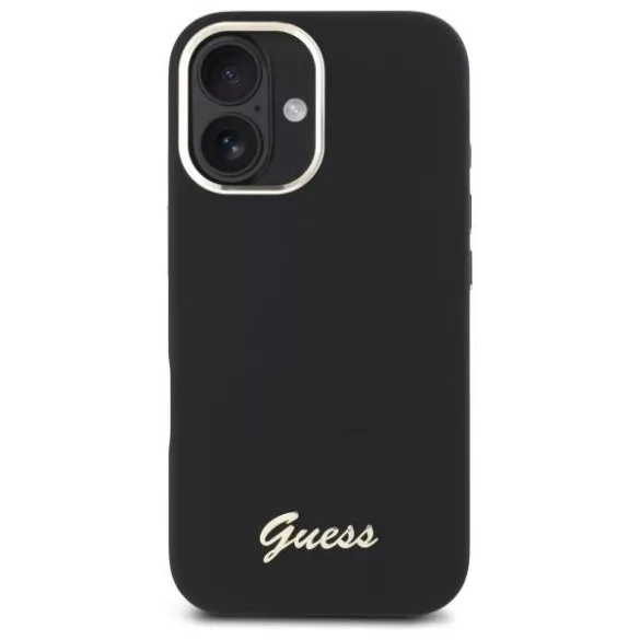 Guess GUHCP16SSMBSLK iPhone 16 6.1" fekete keménytok szilikon script fém logó és keret
