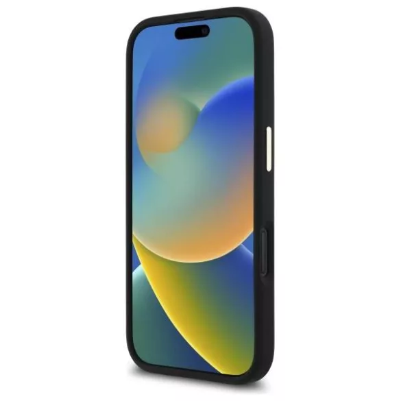 Guess GUHCP16SSMBSLK iPhone 16 6.1" fekete keménytok szilikon script fém logó és keret