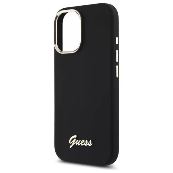 Guess GUHCP16SSMBSLK iPhone 16 6.1" fekete keménytok szilikon script fém logó és keret