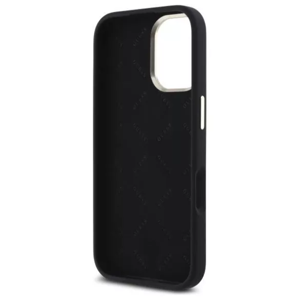 Guess GUHCP16SSMBSLK iPhone 16 6.1" fekete keménytok szilikon script fém logó és keret