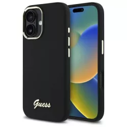   Guess GUHCP16MSMBSLK iPhone 16 Plus 6.7" fekete keménytok szilikon script fém logó és keret
