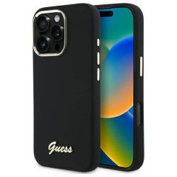   Guess GUHCP16LSMBSLK iPhone 16 Pro 6.3" fekete keménytok szilikon script fém logó és keret