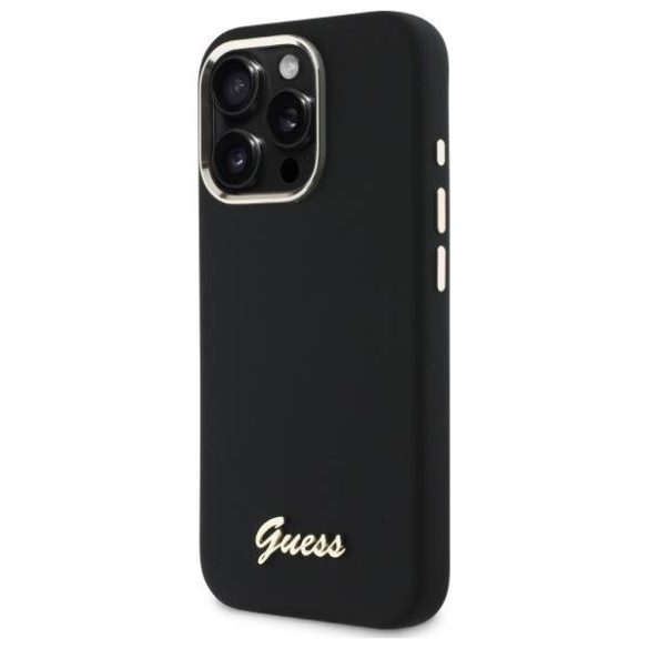 Guess GUHCP16LSMBSLK iPhone 16 Pro 6.3" fekete keménytok szilikon script fém logó és keret