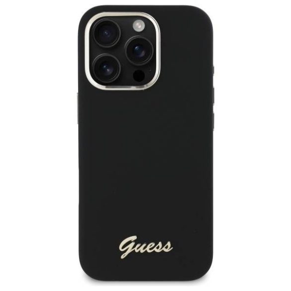 Guess GUHCP16LSMBSLK iPhone 16 Pro 6.3" fekete keménytok szilikon script fém logó és keret