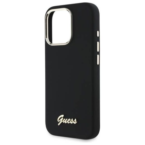 Guess GUHCP16LSMBSLK iPhone 16 Pro 6.3" fekete keménytok szilikon script fém logó és keret