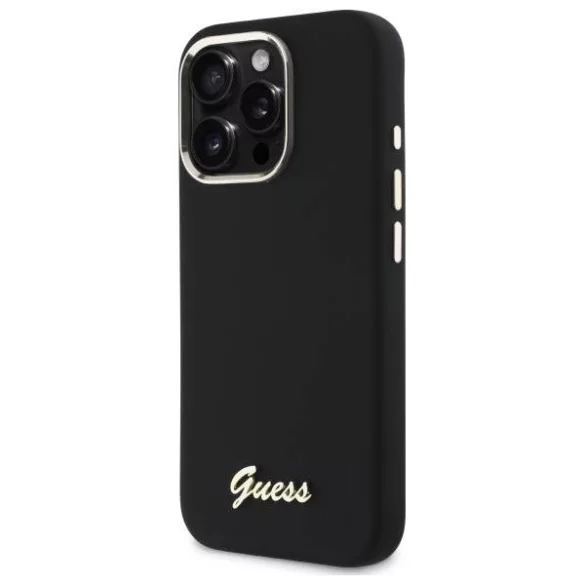Guess GUHCP16XSMBSLK iPhone 16 Pro Max 6.9" fekete keménytok szilikon script fém logó és keret