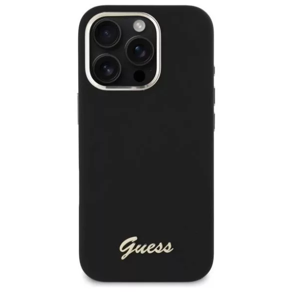 Guess GUHCP16XSMBSLK iPhone 16 Pro Max 6.9" fekete keménytok szilikon script fém logó és keret