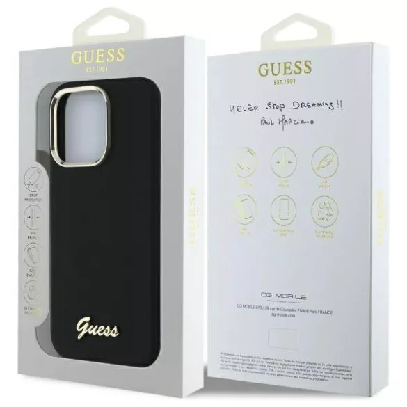 Guess GUHCP16XSMBSLK iPhone 16 Pro Max 6.9" fekete keménytok szilikon script fém logó és keret
