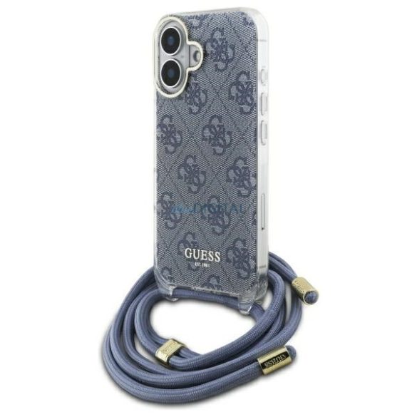 Guess GUHCP16SHC4SEB Crossbody Cord 4G Print keménytok iPhone 16 - kék