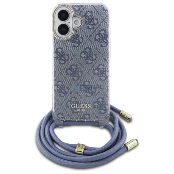 Guess GUHCP16SHC4SEB Crossbody Cord 4G Print keménytok iPhone 16 - kék