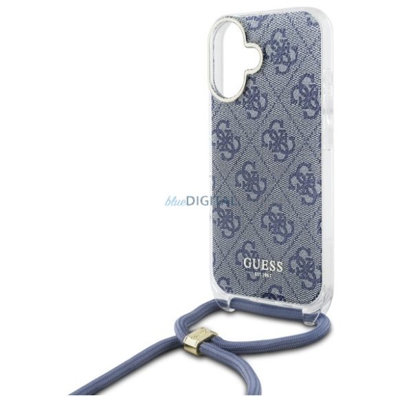 Guess GUHCP16SHC4SEB Crossbody Cord 4G Print keménytok iPhone 16 - kék