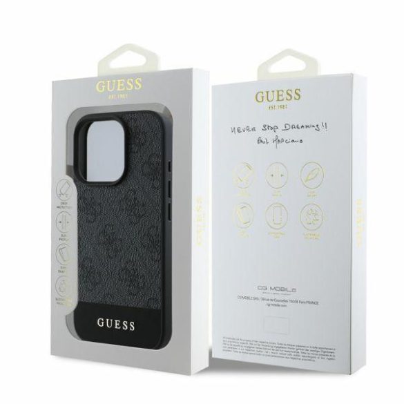 Guess GUHCP16XG4GLGR 4G Bottom Stripe keménytok iPhone 16 Pro Max - szürke