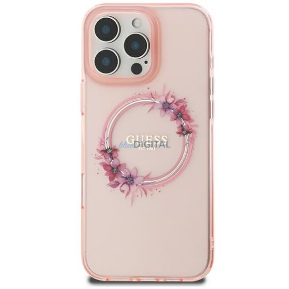 Guess GUHMP16SHFWFCP IML Flowers Wreath MagSafe keménytok iPhone 16 - rózsaszín