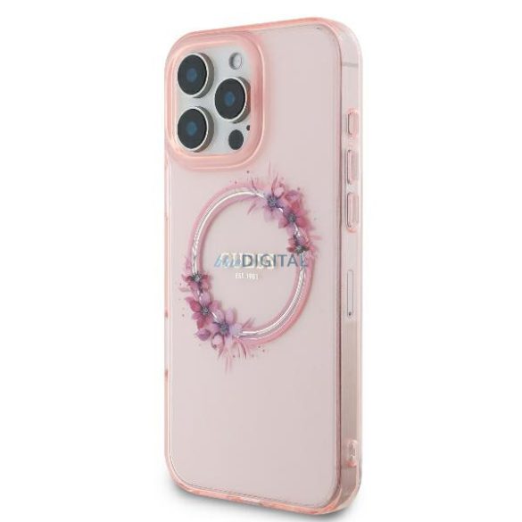 Guess GUHMP16LHFWFCP IML Flowers Wreath MagSafe keménytok iPhone 16 Pro - rózsaszín