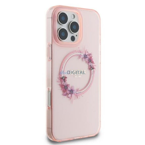 Guess GUHMP16LHFWFCP IML Flowers Wreath MagSafe keménytok iPhone 16 Pro - rózsaszín