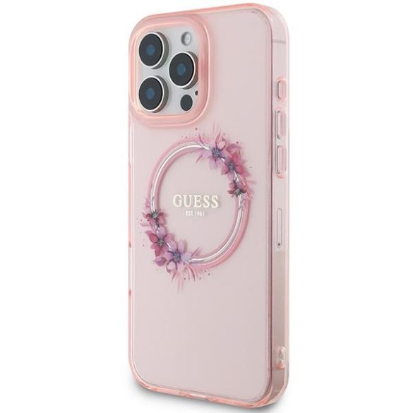 Guess GUHMP16XHFWFCP IML Flowers Wreath MagSafe keménytok iPhone 16 Pro Max - rózsaszín