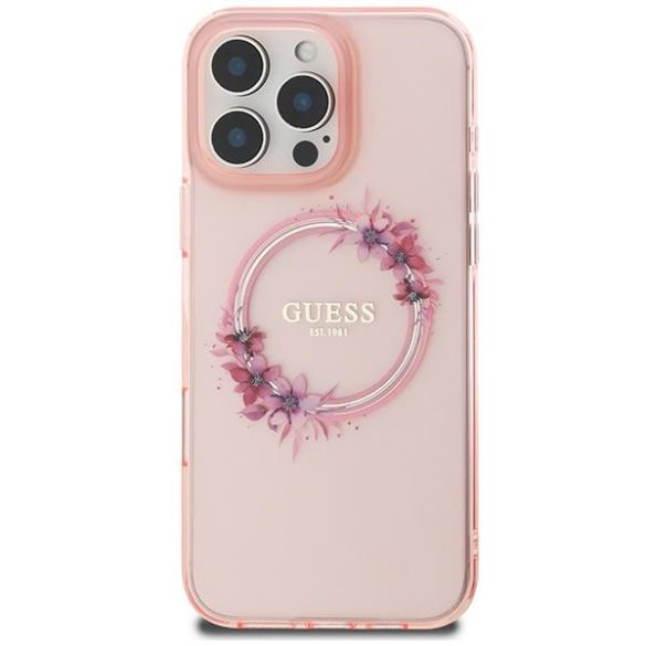 Guess GUHMP16XHFWFCP IML Flowers Wreath MagSafe keménytok iPhone 16 Pro Max - rózsaszín