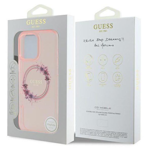 Guess GUHMP16XHFWFCP IML Flowers Wreath MagSafe keménytok iPhone 16 Pro Max - rózsaszín