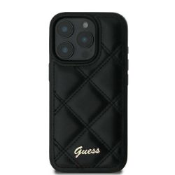   Guess GUHCP16SPSQSQSK Quiled Metal Logo keménytok iPhone 16 - fekete