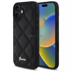   Guess GUHCP16SPSQSQSK Quiled Metal Logo keménytok iPhone 16 - fekete