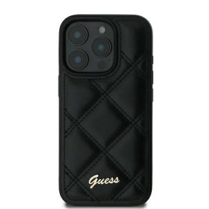 Guess GUHCP16SPSQSQSK Quiled Metal Logo keménytok iPhone 16 - fekete