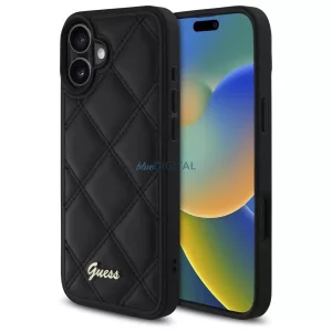 Guess GUHCP16MPSQSQSK Quilted Metal Logo keménytok iPhone 16 Plus - fekete