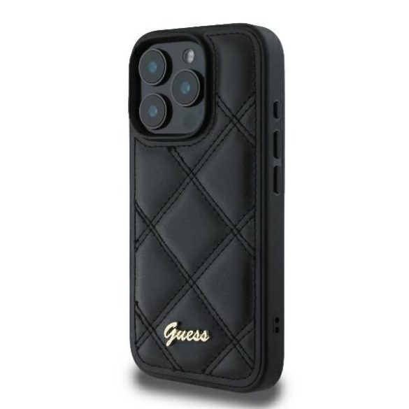 Guess GUHCP16LPSQSQSK Quilted Metal Logo keménytok iPhone 16 Pro - fekete