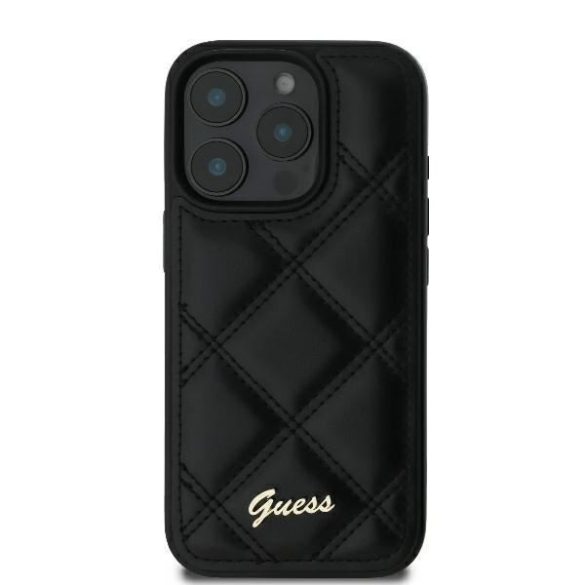 Guess GUHCP16LPSQSQSK Quilted Metal Logo keménytok iPhone 16 Pro - fekete