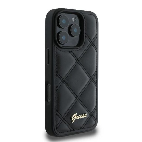 Guess GUHCP16LPSQSQSK Quilted Metal Logo keménytok iPhone 16 Pro - fekete