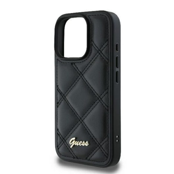 Guess GUHCP16LPSQSQSK Quilted Metal Logo keménytok iPhone 16 Pro - fekete