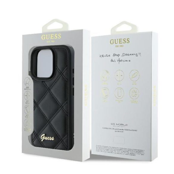 Guess GUHCP16LPSQSQSK Quilted Metal Logo keménytok iPhone 16 Pro - fekete