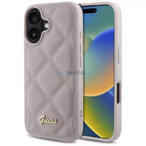 Guess GUHCP16SPSQSQSP Quiled Metal Logo keménytok iPhone 16 - rózsaszín