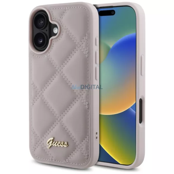 Guess GUHCP16SPSQSQSP Quiled Metal Logo keménytok iPhone 16 - rózsaszín