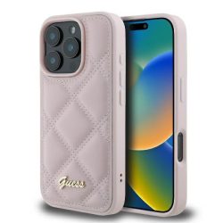   Guess GUHCP16LPSQSQSP Quilted Metal Logo keménytok iPhone 16 Pro - rózsaszín