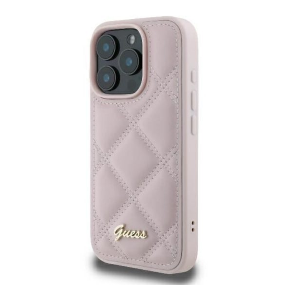 Guess GUHCP16LPSQSQSP Quilted Metal Logo keménytok iPhone 16 Pro - rózsaszín