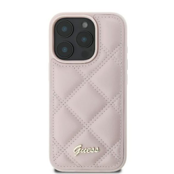 Guess GUHCP16LPSQSQSP Quilted Metal Logo keménytok iPhone 16 Pro - rózsaszín