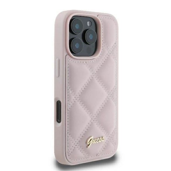 Guess GUHCP16LPSQSQSP Quilted Metal Logo keménytok iPhone 16 Pro - rózsaszín