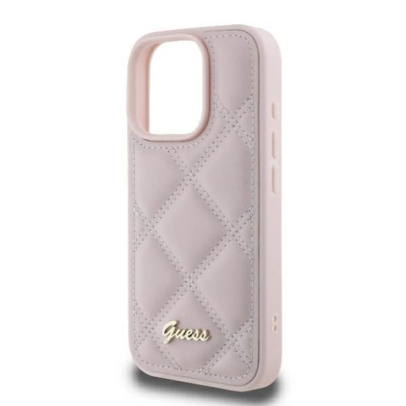 Guess GUHCP16LPSQSQSP Quilted Metal Logo keménytok iPhone 16 Pro - rózsaszín