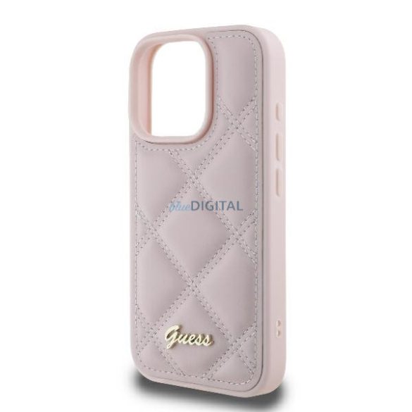 Guess GUHCP16XPSQSQSP Quilted Metal Logo keménytok iPhone 16 Pro Max - rózsaszín